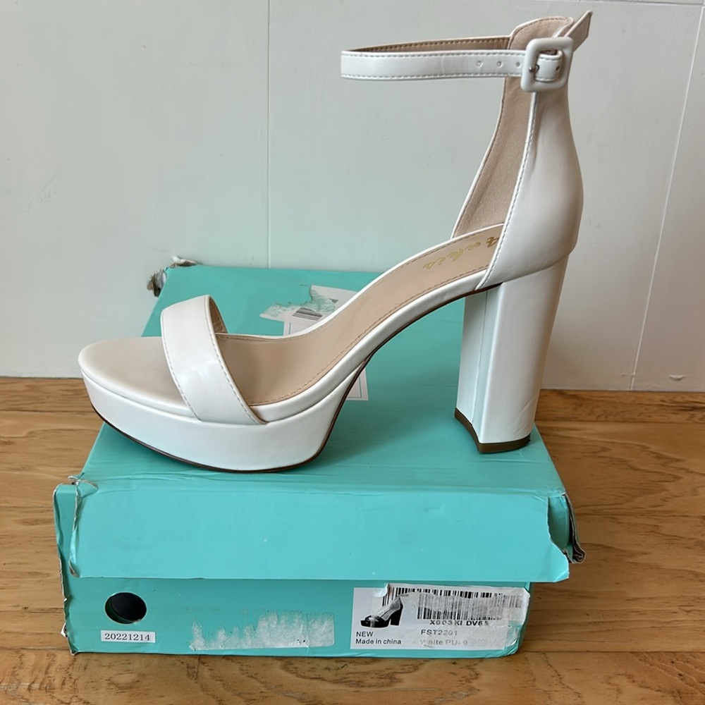 Aukis White Platform Heeled Sandal 9 Ankis Bridal Shoe